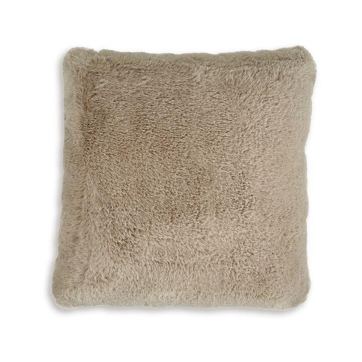 Difi Throw Pillow Set of 4, 20 Inch, Faux Rabbit Fur Face, Taupe Polyester -