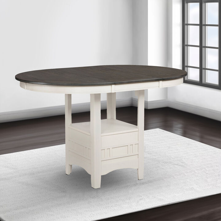 Counter Height Table with Leaf Extension, White and Gray-Benzara