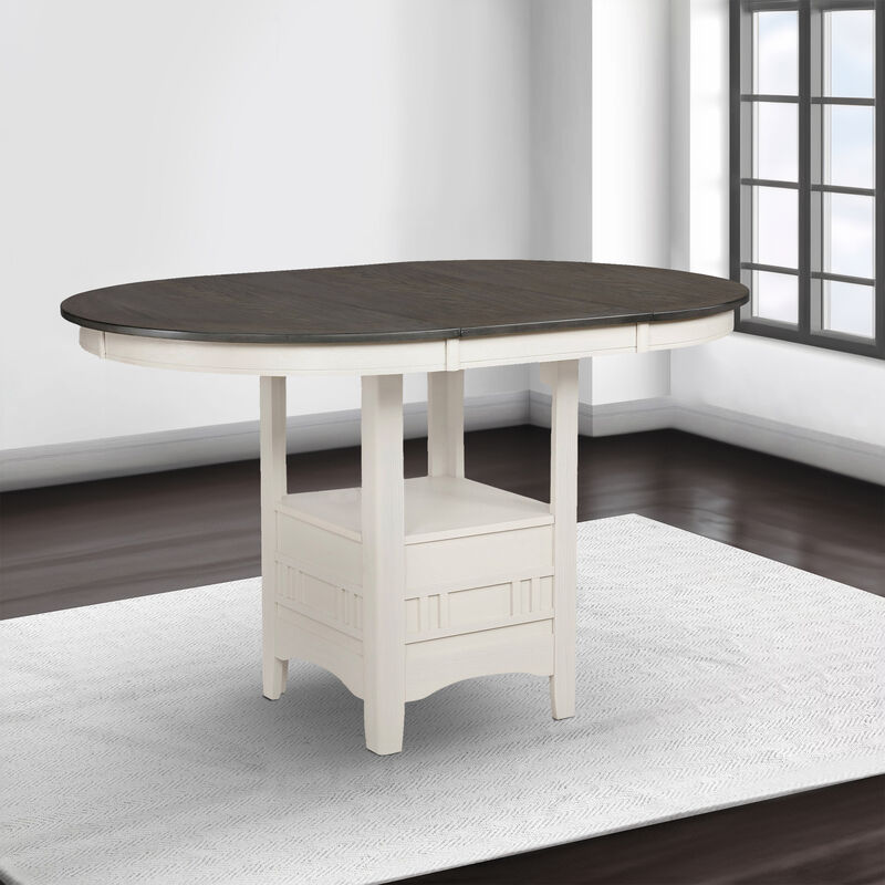 Counter Height Table with Leaf Extension, White and Gray-Benzara