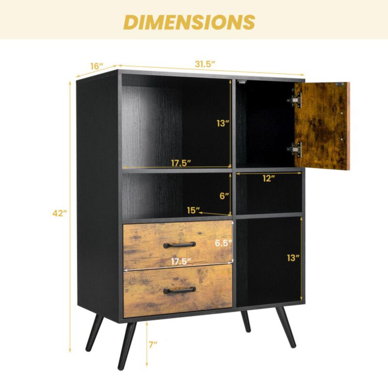 Hivvago Industrial Buffet Sideboard Kitchen Cupboard with Cubbies Drawers-Rustic Brown