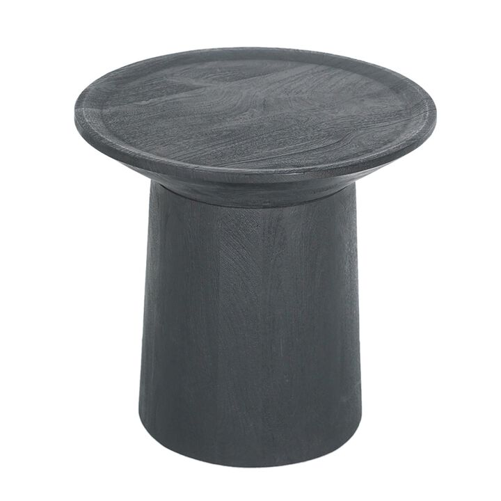 Benjara 20 Inch Side End Table, Round Mango Wood Top, Cylindrical Base, Matte Black