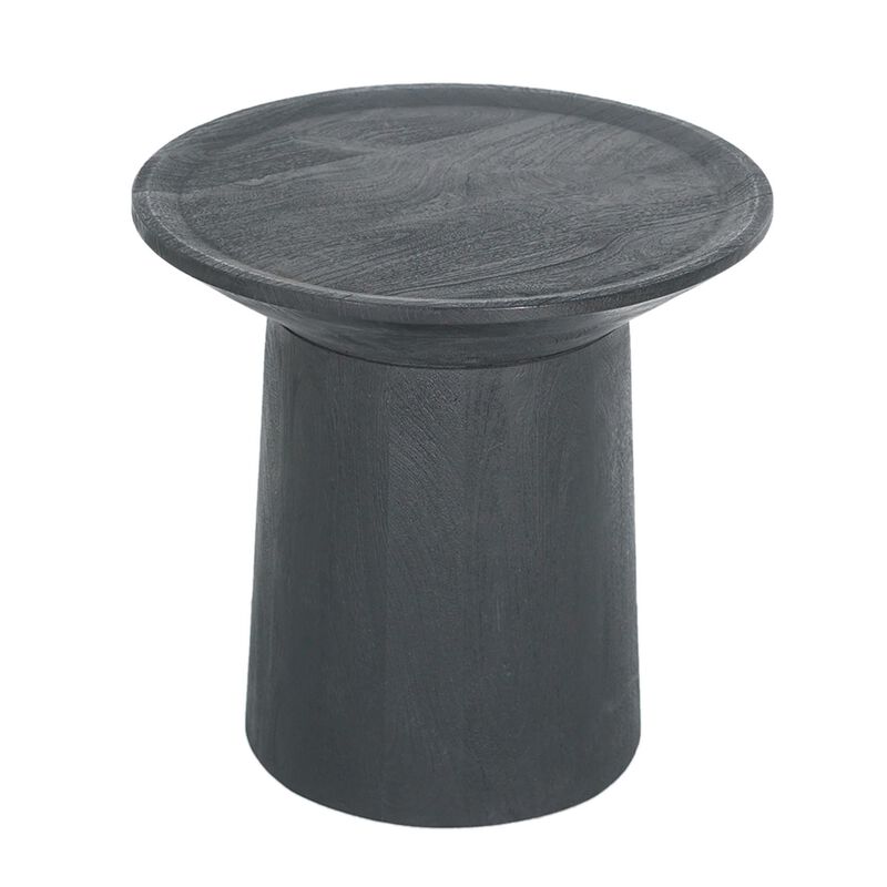 Benjara 20 Inch Side End Table, Round Mango Wood Top, Cylindrical Base, Matte Black
