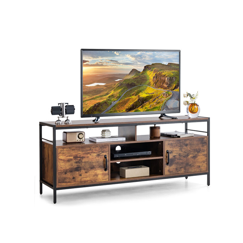 58 Inch Industrial TV Stand with Cabinets and Adjustable Shelf for TVs up to 65 Inch-Rustic Brown