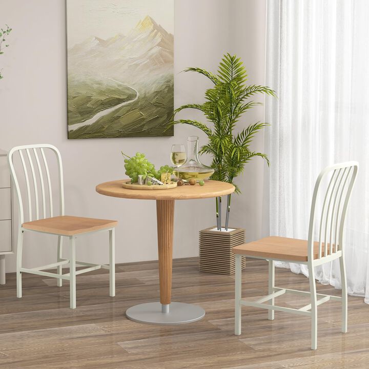 Armless Spindle Back Dining Chair Set of 2 with Ergonomic Seat-White