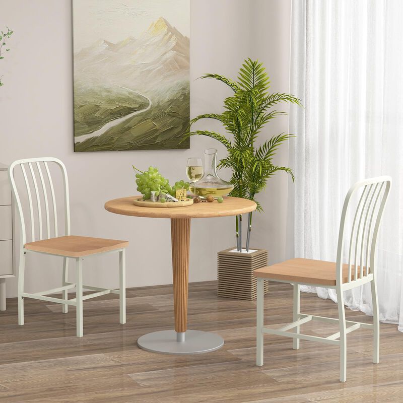 Armless Spindle Back Dining Chair Set of 2 with Ergonomic Seat-White
