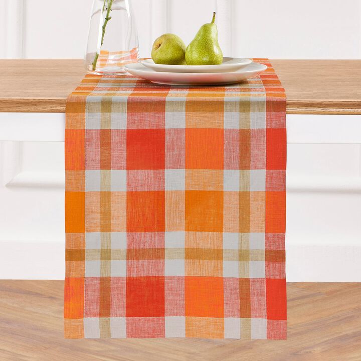 Solino Home 100% Pure Linen Table Runner 14 x 108 Inch | Fall Buffalo Check