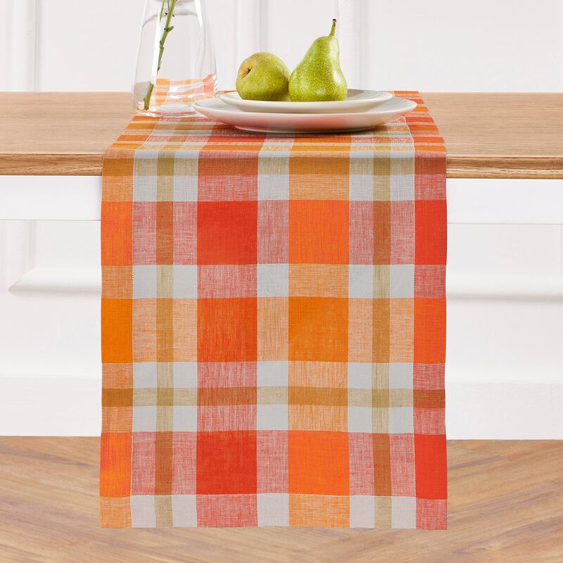 Solino Home 100% Pure Linen Table Runner 14 x 108 Inch | Fall Buffalo Check