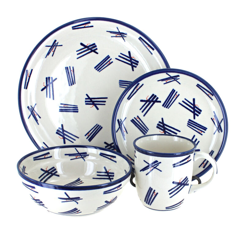 Blue Rose Polish Pottery Willow 4 Piece Place Setting - Service for 1