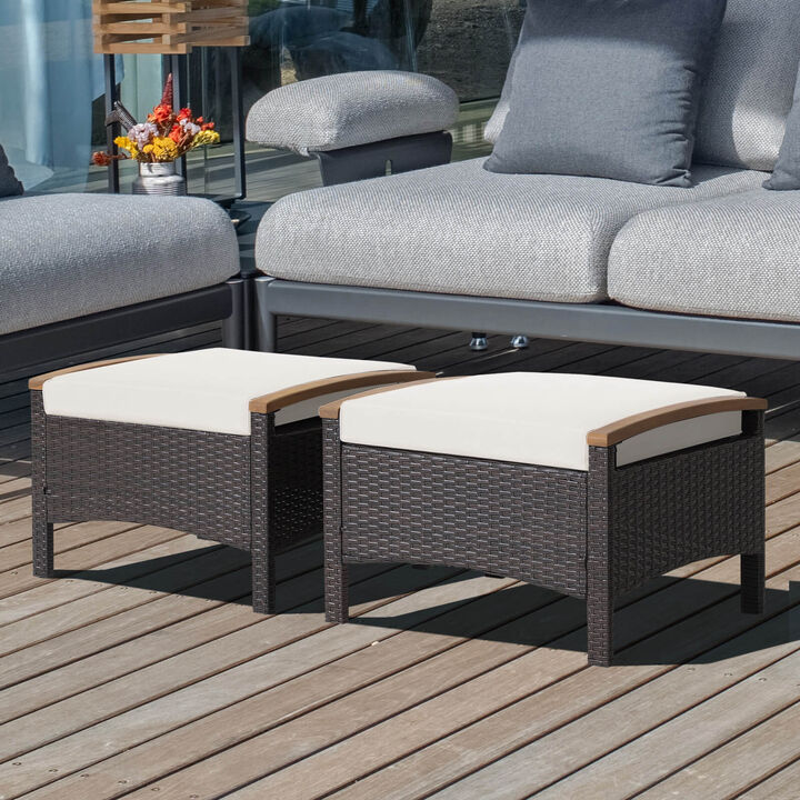 Set of 2 Fade-Resistant Wicker Patio Ottoman