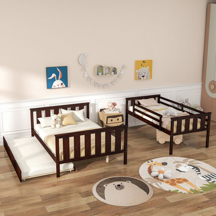 3-in-1 Twin Over Full Bunk Bed with Trundle and Ladder