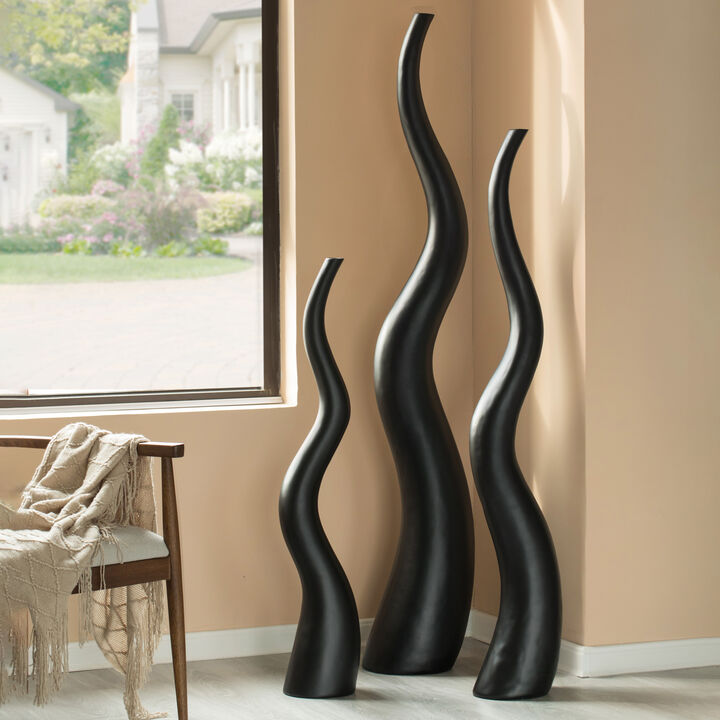 Tall Animal Horn Shape Floor Vase: Elegant Ceramic Black Accent for Entryway, Dining, or Living Room Decor - Distinctive Antler Design, Elegance, and Nature-Inspired Charm to Your Home, Set of 3