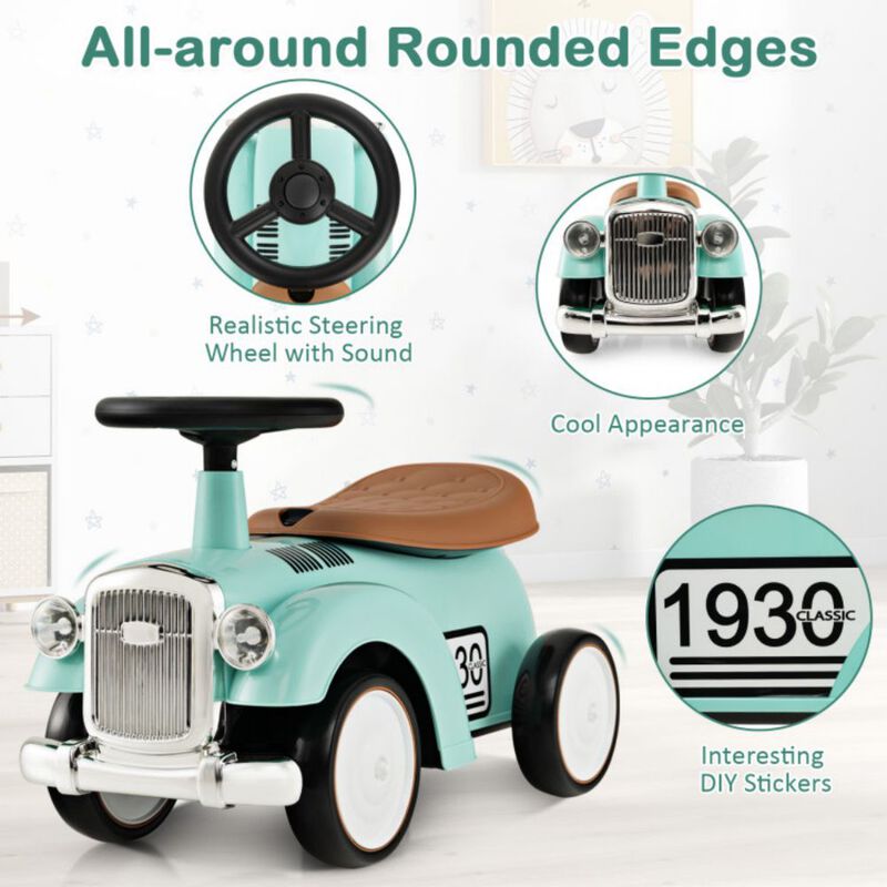 Kids Sit to Stand Vehicle with Working Steering Wheel and Under Seat Storage-Green