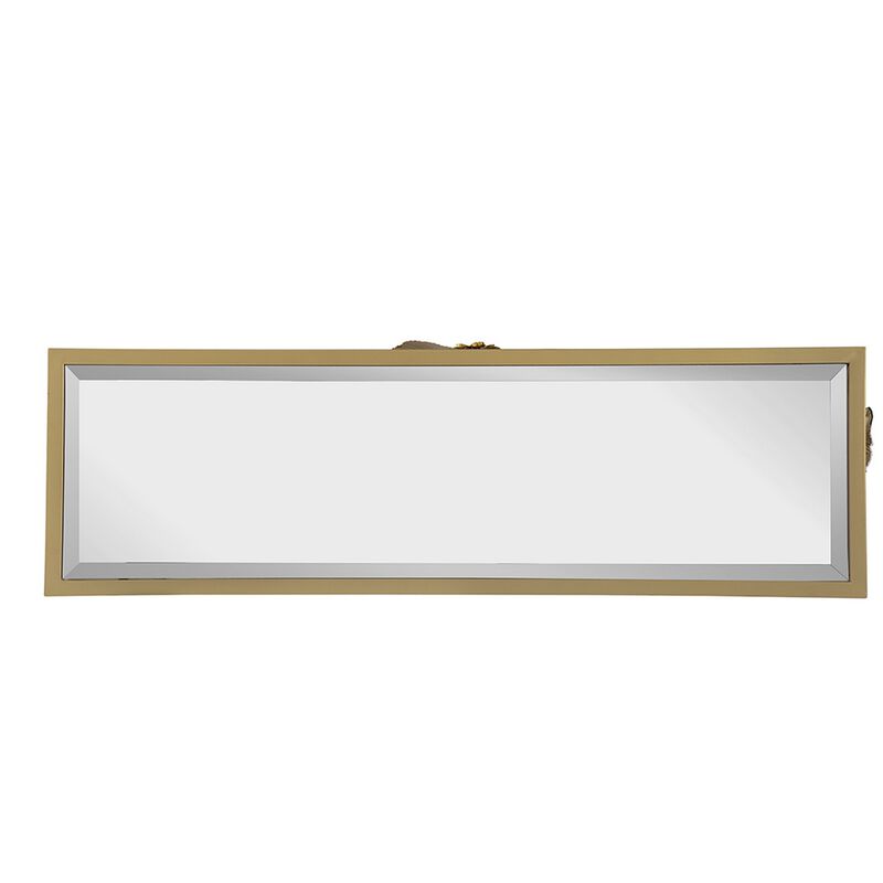 39 Inch Mirrored Top Console Table, Elegant Floral Design, Iron, Matte Gold-Benzara