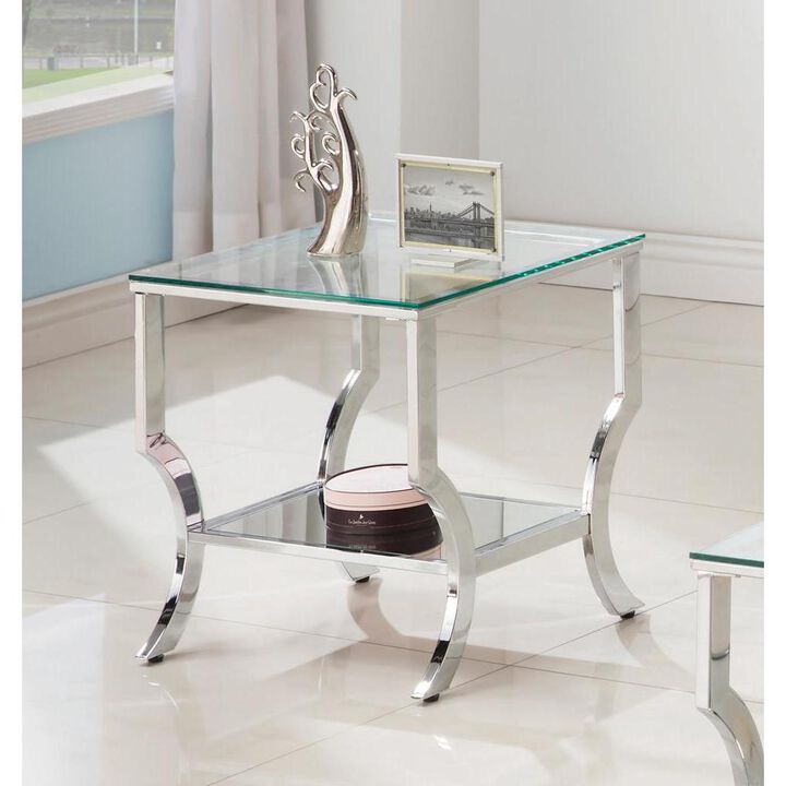 Saide Square End Table with Mirrored Shelf Chrome