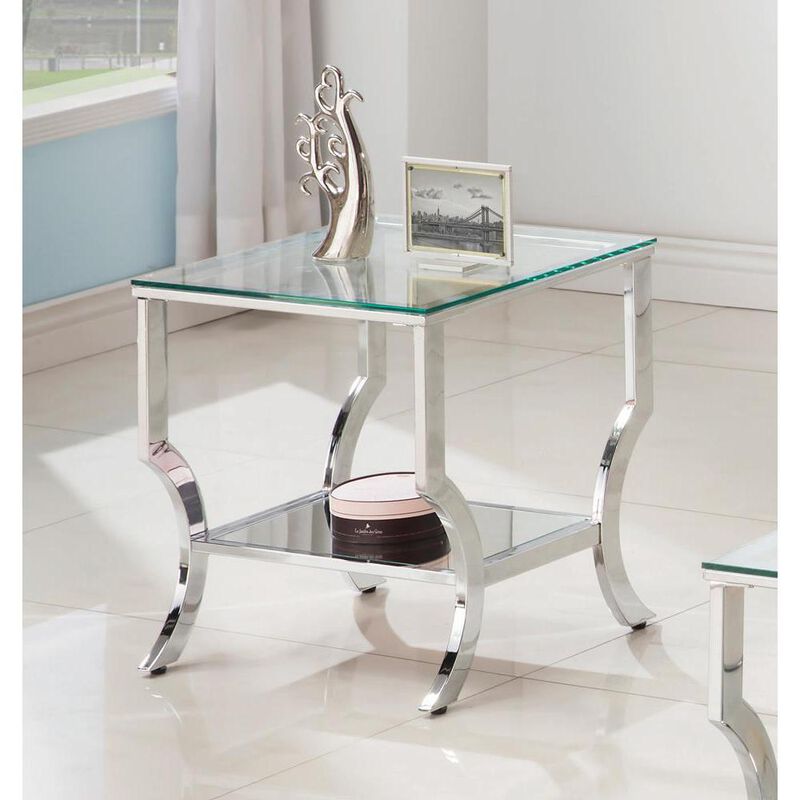 Saide Square End Table with Mirrored Shelf Chrome
