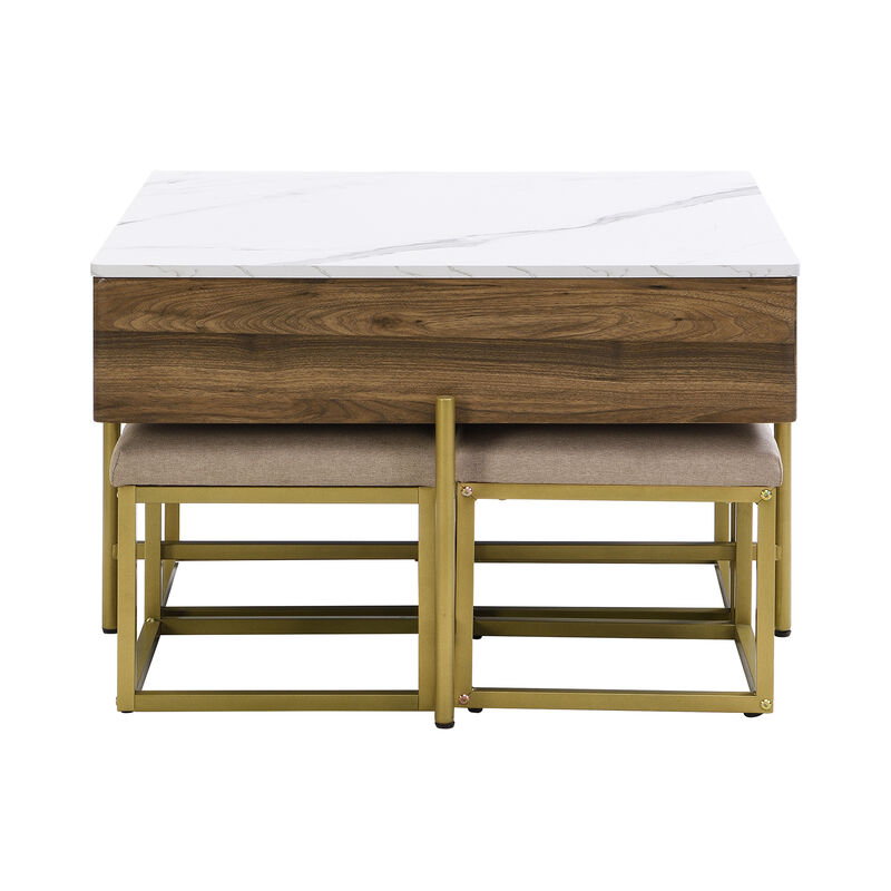 Merax Modern Square Lift-Top Coffee Table with 4 Ottomans Set