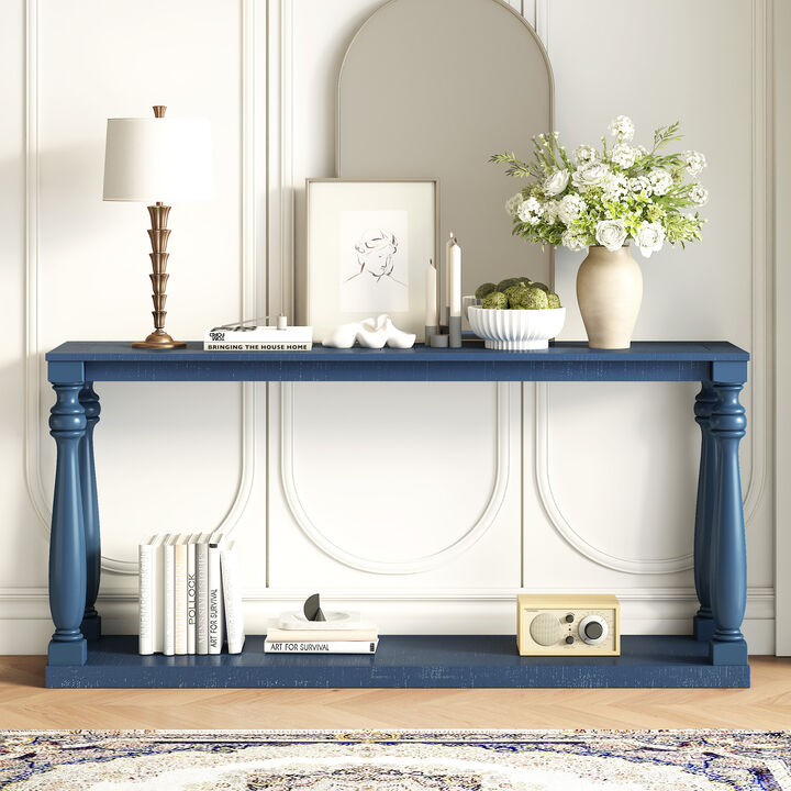 Merax Vintage Wood Grain Console Table with Bottom Shelf