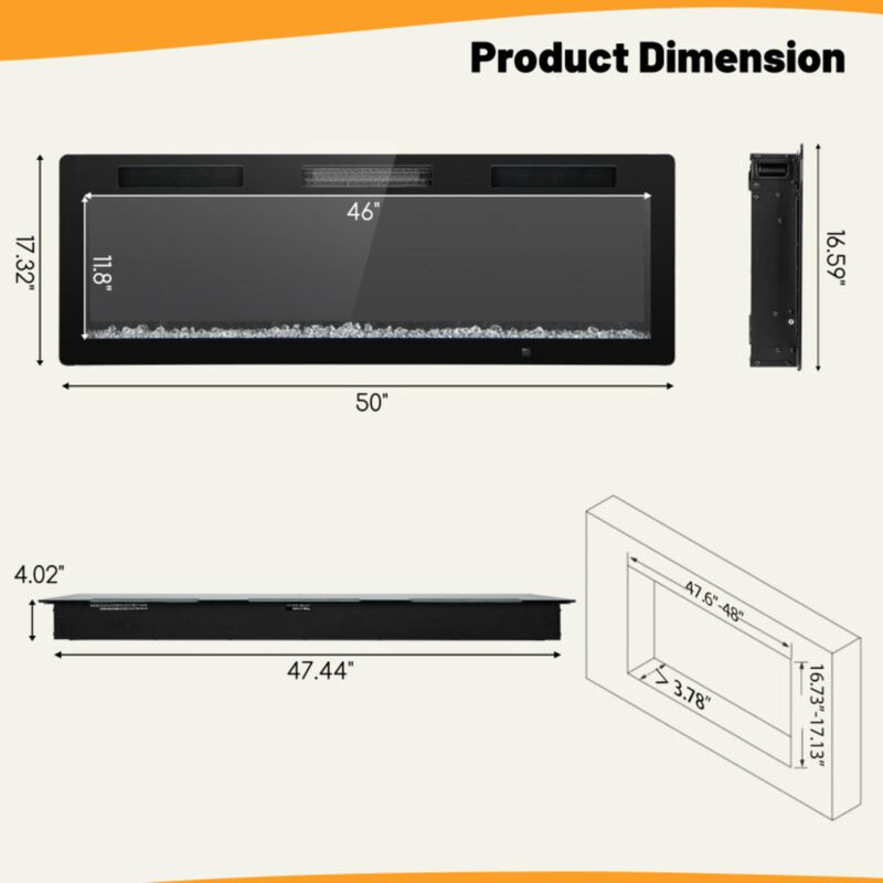 Hivvago Electric Fireplace 50 Inches Recessed and Wall Mounted