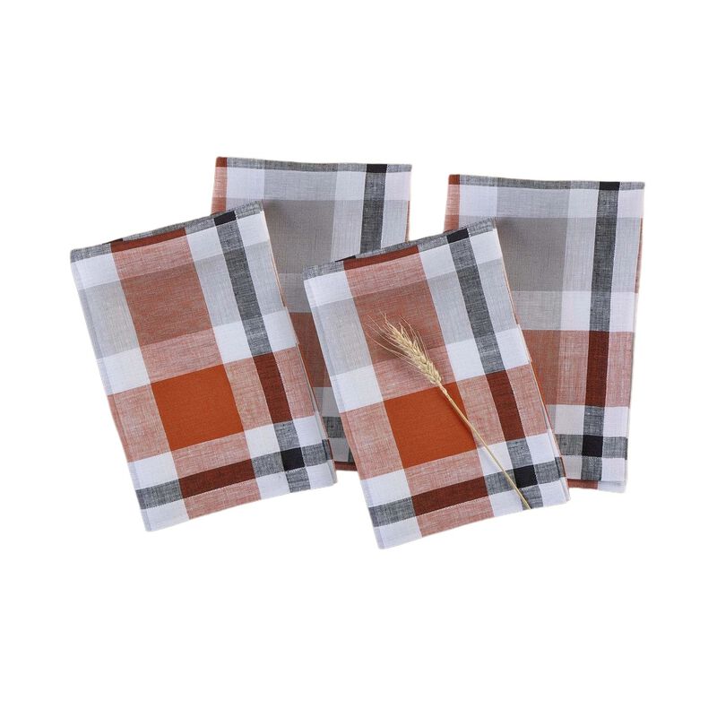 Solino Home 100% Pure Linen Dinner Napkins 20 x 20 Inch Set of 4 | Fall Buffalo Check