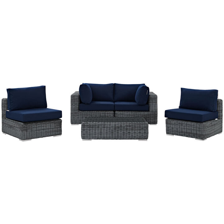 Summon 5 Piece Outdoor Patio Sunbrella Sectional Set - Canvas Navy
