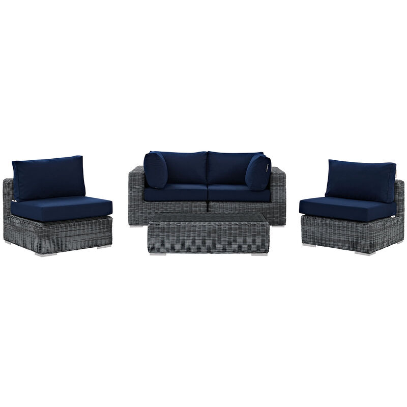 Summon 5 Piece Outdoor Patio Sunbrella Sectional Set - Canvas Navy