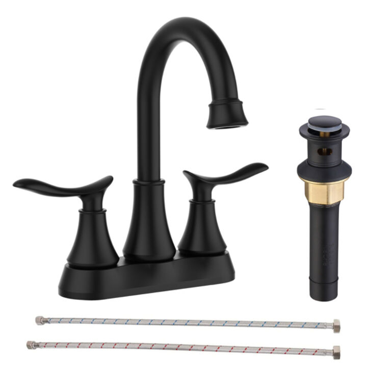 Bathroom Sink Faucet 2-Handle with Pop-Up Drain and Rotating High Arc Spout
