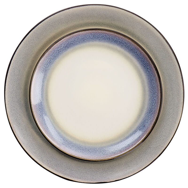 Gibson Elite Rings of Saturn 16 Piece Reactive Glaze Stoneware Dinnerware Set in Grey