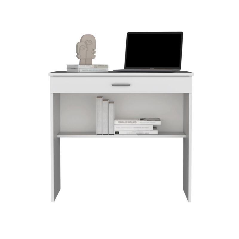 DEPOT E-SHOP Montana Storage Desk, Spacious Stylish with Drawer and Shelf, White