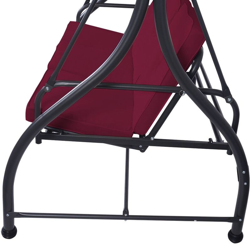 Hivvago Dark Red Burgundy 3 Seat Cushioned Porch Patio Canopy Swing Chair