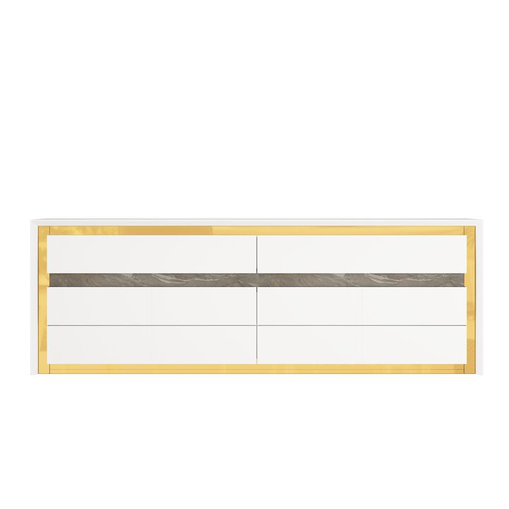 FUFU&GAGA 68.9" Modern Dresser with 6 Drawers,  (68.9" W x 15.7" D x 23.6"H), White