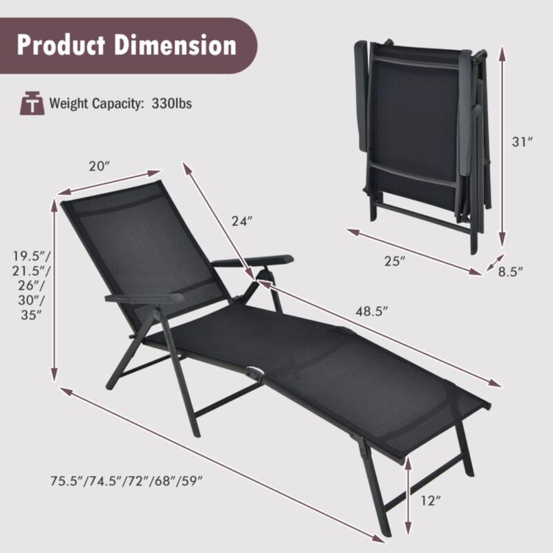 Hivvago Patio Foldable Chaise Lounge Chair with Backrest and Footrest