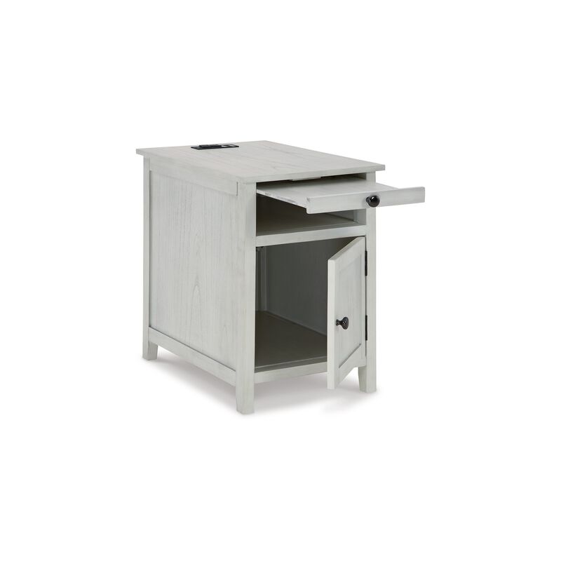 Gena Side End Table, Shelf and Pull Out Tray, White Solid Wood 24 Inch - Benzara