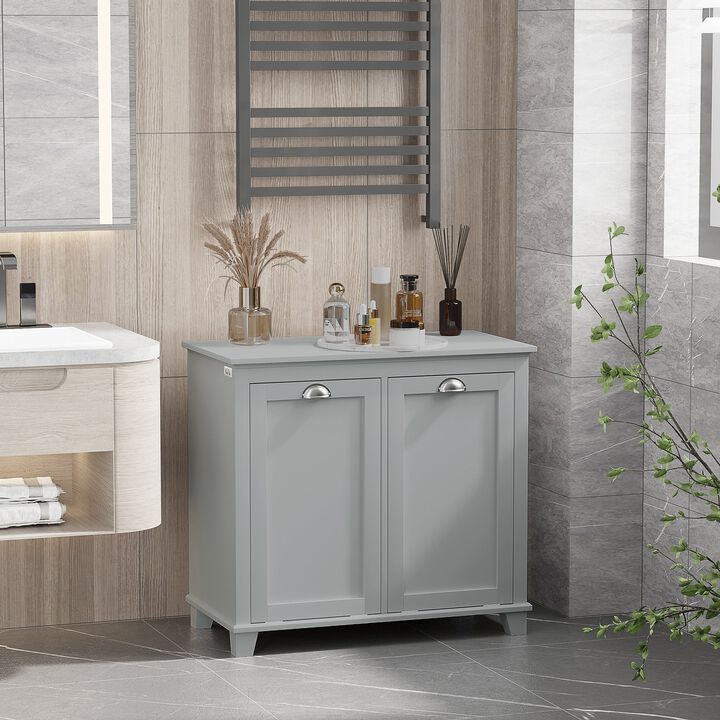 Gray Laundry Solution: Tilt-Out Two-Compartment Bathroom Sorter Cabinet