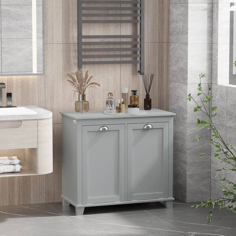 Gray Laundry Solution: Tilt-Out Two-Compartment Bathroom Sorter Cabinet