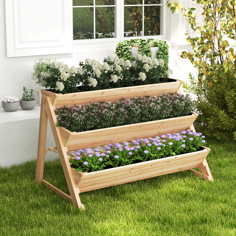 3-Tier Garden Bed with Storage Shelf 2 Hanging Hooks and 3 Bed Liners
