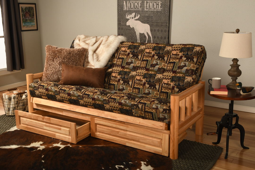 Lodge Futon with Storage Drawers and Canadian Print Mattress