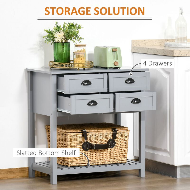 Gray Kitchen Buffet: Sideboard with 4 Drawers and Slatted Shelf
