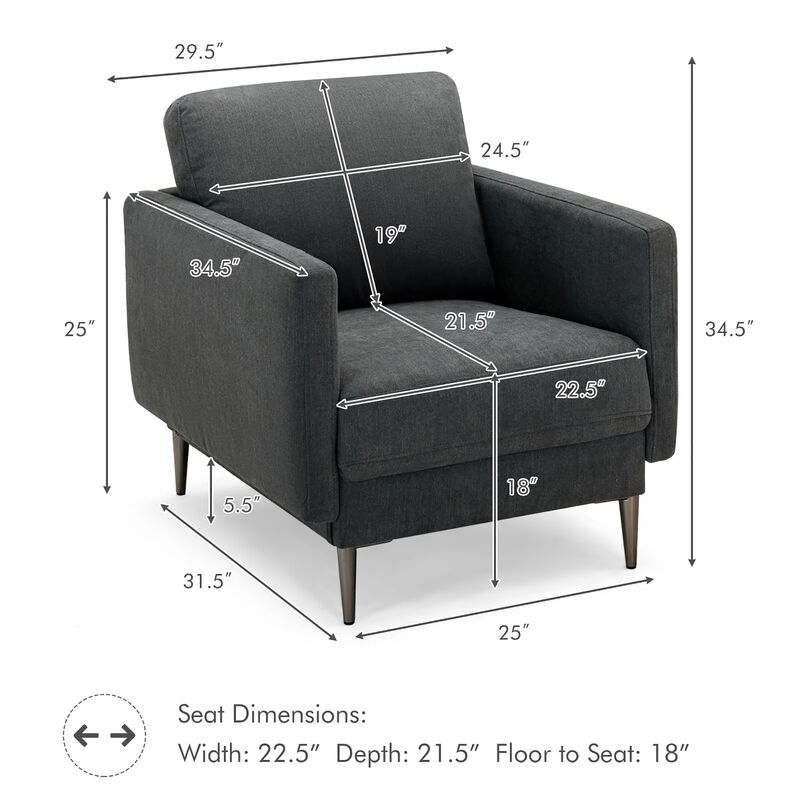 Costway Modern Upholstered Accent Chair Single Sofa Armchair Living Room Funiture