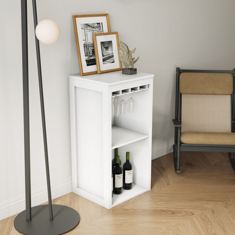 Brown Walnut Color Modular Wine Bar Cabinet With Storage Shelves With Hutch For Dining Room