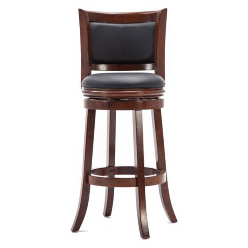Solid Wood Swivel Bar Stool – Faux Leather Cushioned Seat for Kitchen Island or Home Bar