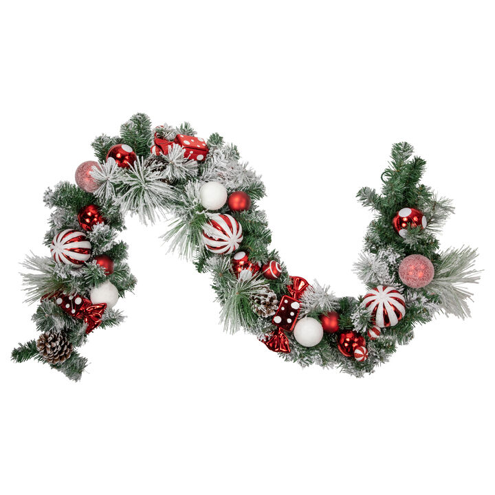 6' Flocked Pine Artificial Christmas Garland with Candy Ornaments and Pinecones