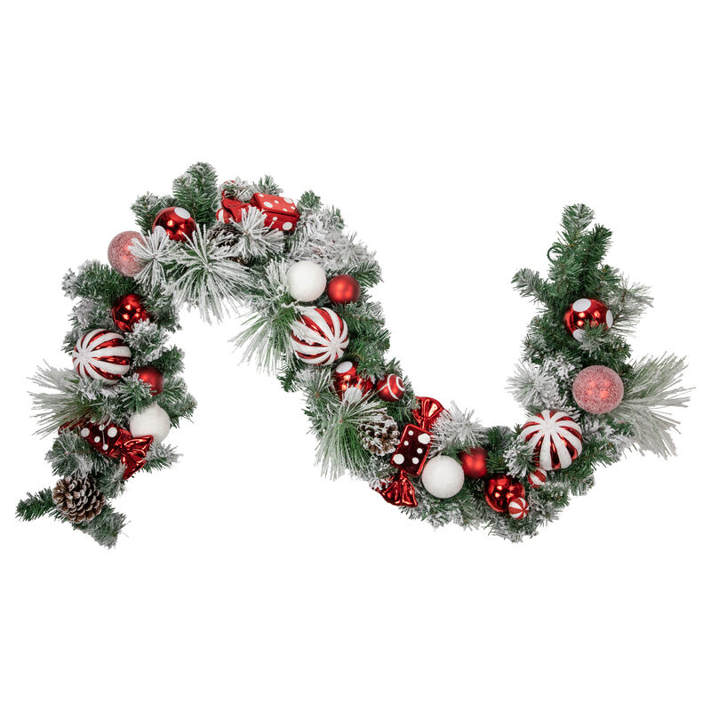 6' Flocked Pine Artificial Christmas Garland with Candy Ornaments and Pinecones