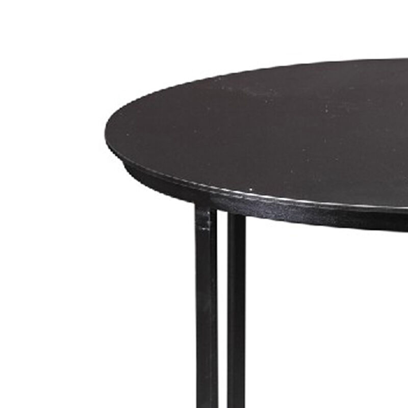 Round Metal Frame Side Table with Tubular Legs, Black - Benzara