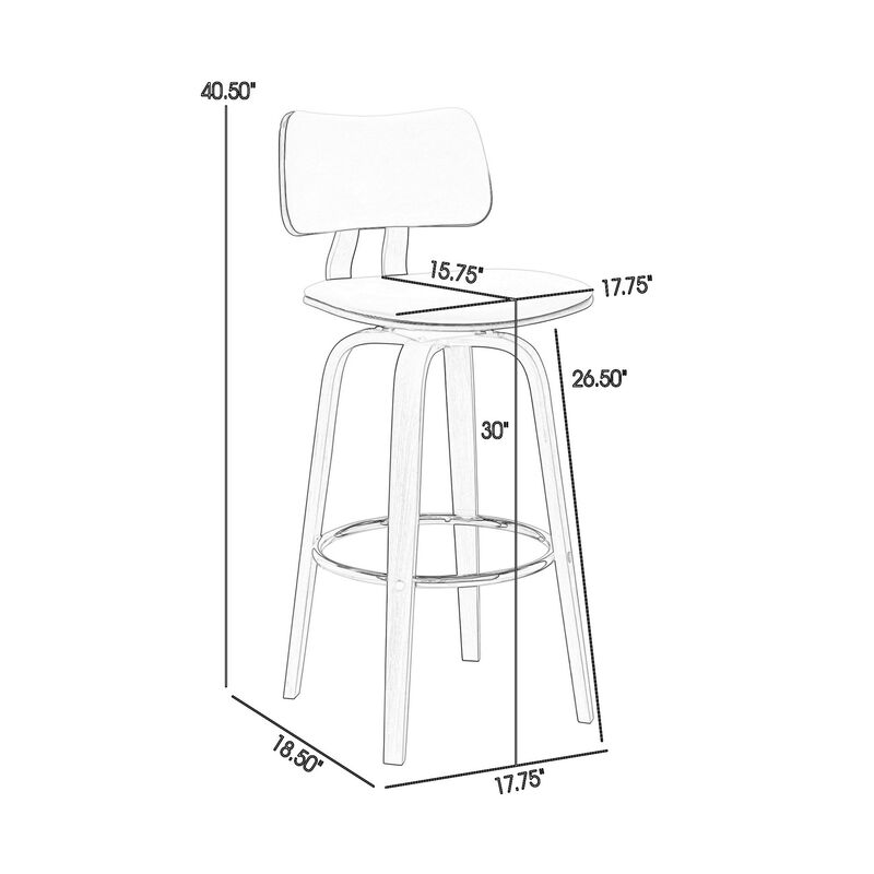 Pino 30 Inch Swivel Barstool Chair, Cream Faux Leather, Walnut Brown Wood - Benzara