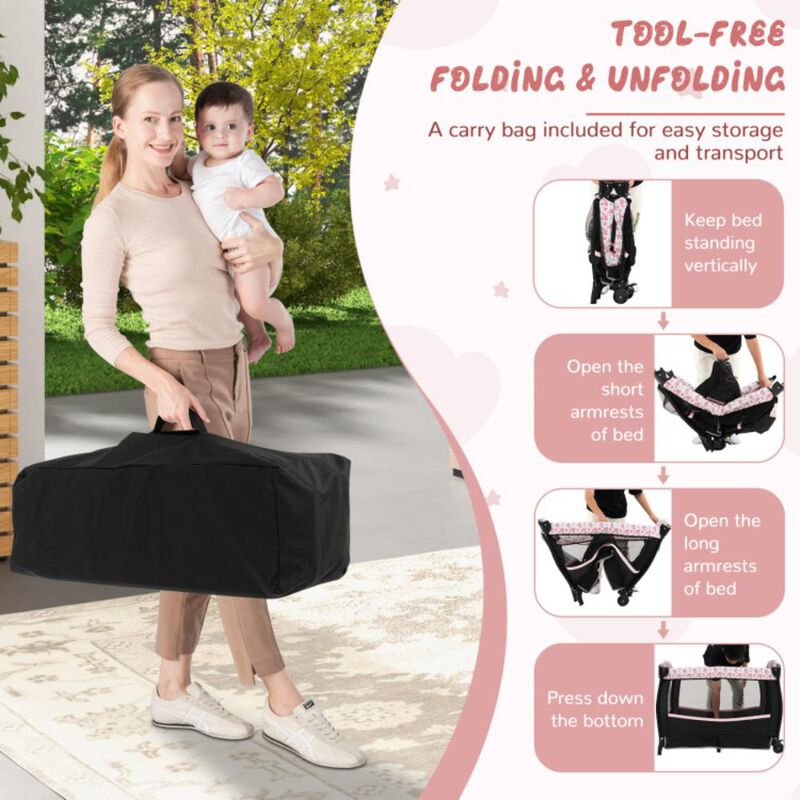 Hivvago 4 in 1 Portable Pack and Play Baby Nursery Center with Bassinet