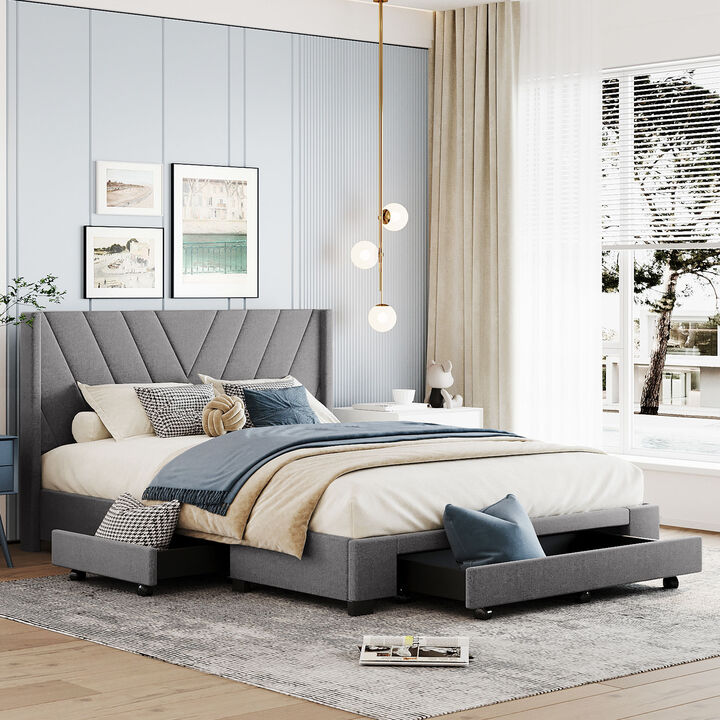 Streamdale Queen Size Storage Bed Linen Upholstered Platform Bed With 3 Drawers