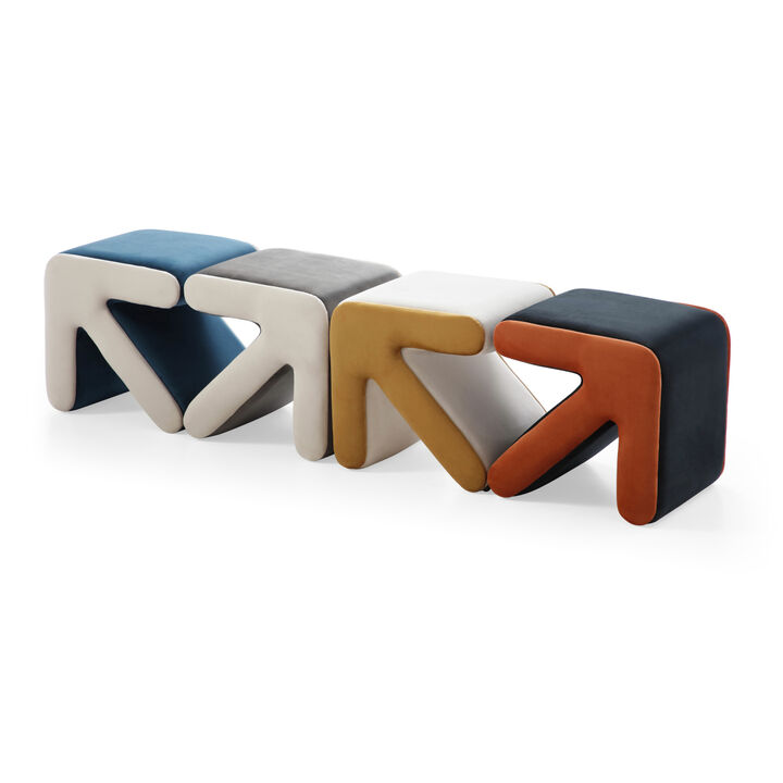 Multifaceted Velvet Ottoman/Stool in Black+Orange