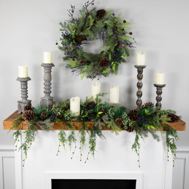 5' Pine Cone and Cedar Artificial Christmas Garland  Unlit