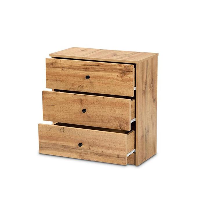 Baxton Studio Decon Modern and Contemporary Oak Brown Finished Wood 3-Drawer Storage Chest