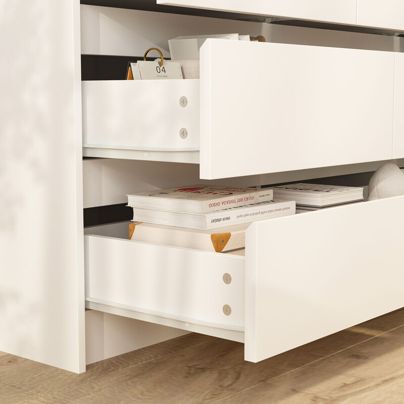 FUFU&GAGA White TV Stand with Drawers and Open Shelving, (47.2" W x 15.7" D x 32.3" H),White